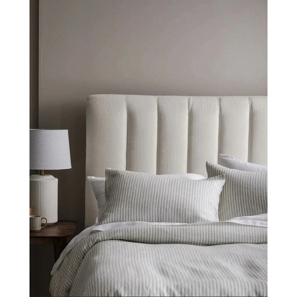 Quince King Cal King European Linen Duvet Cover Set Mist White Stripe RARE